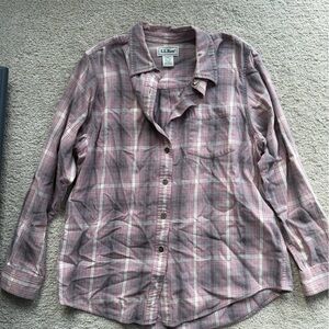 L.L. Bean 100% Cotton Women's Pink and Gray Plaid Shirt Size M